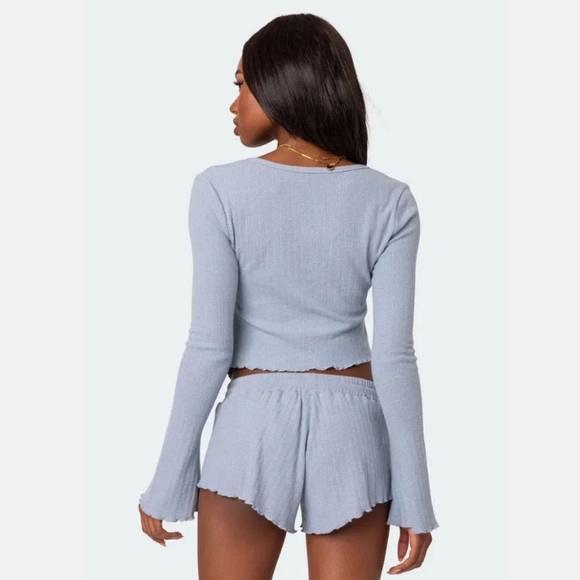 Edikted Light Blue Ribbed Button-Up Top - Picture 2 of 3